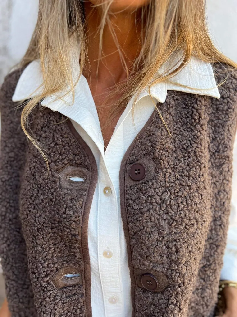 Full Size Pocketed Button Up V-Neck Sherpa Vest, image 2