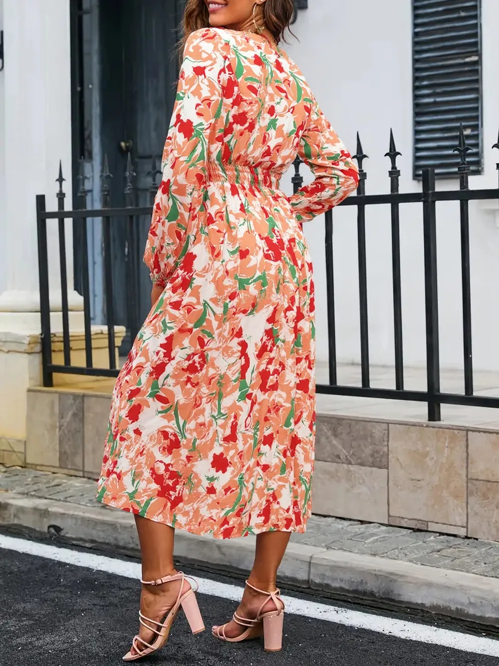 Floral Long Sleeve Wrap Midi Dress, image 4