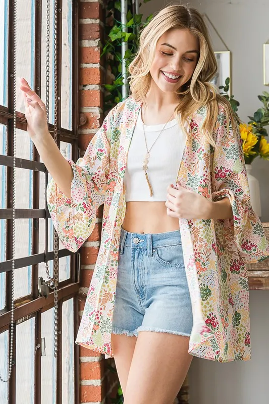 Full Size Multi Color Floral Open Cardigan Plus Size, image 5