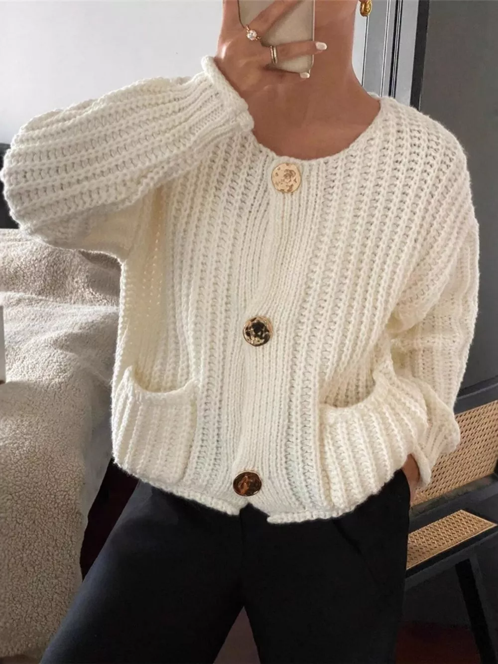 Button Up Dropped Shoulder Cardigan, image 5