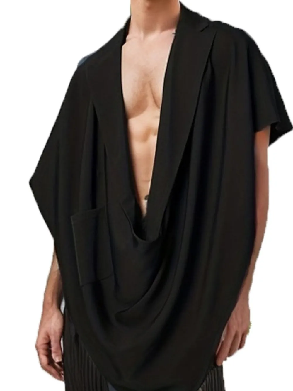Men's Full Size Pocket Patched Draped Asymmetrical Hem Cape Plus Size