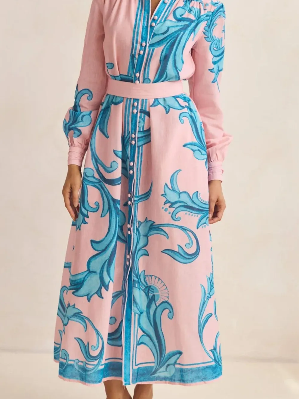 Printed Button Down Belted Shirt Dress, image 12