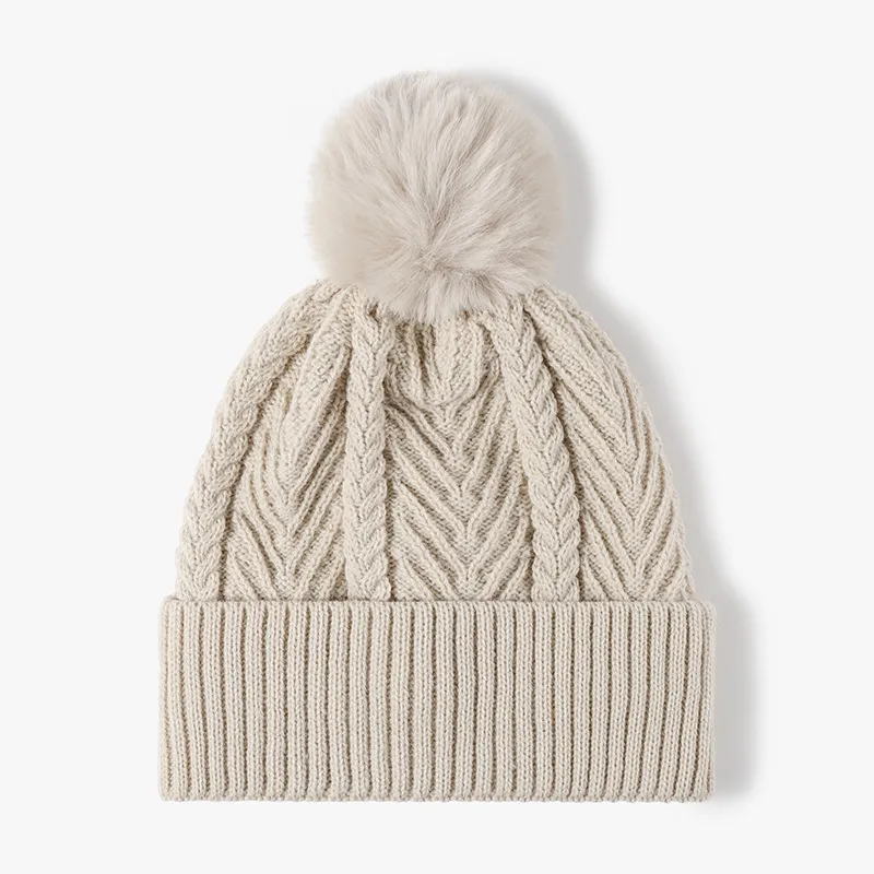 Cable Knit Solid Color Hat with Pompom, image 8