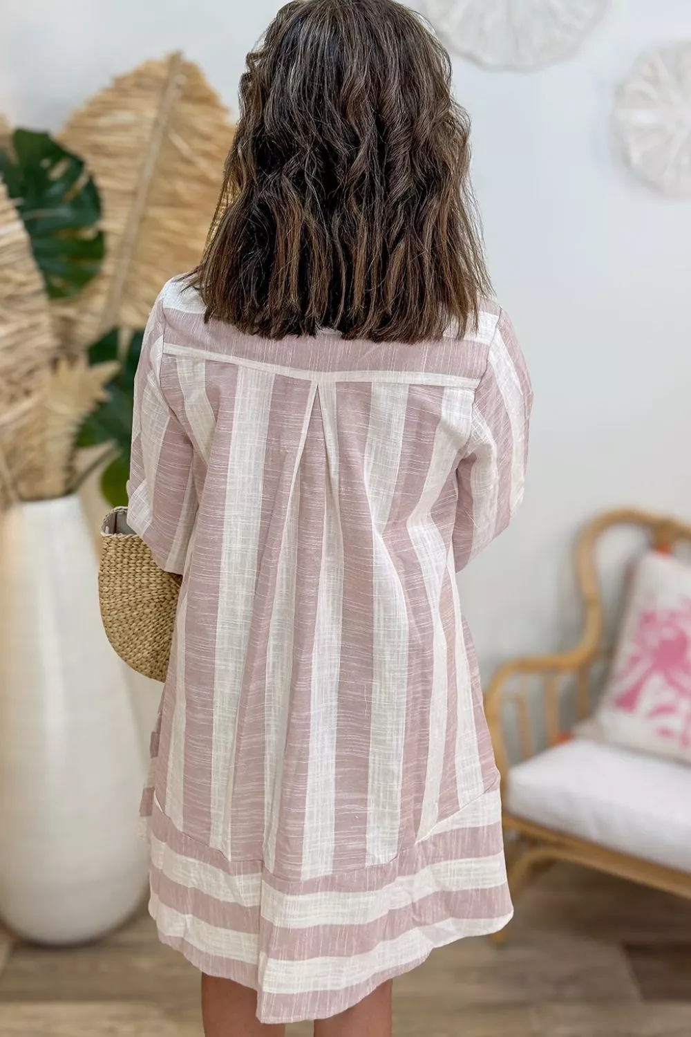 Striped Button-Up Three-Quarter Sleeve Shift Dress, image 5