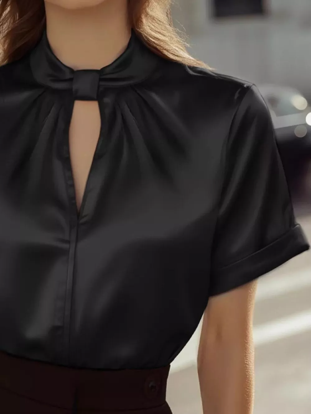 Keyhole Neck Satin Blouse, image 3