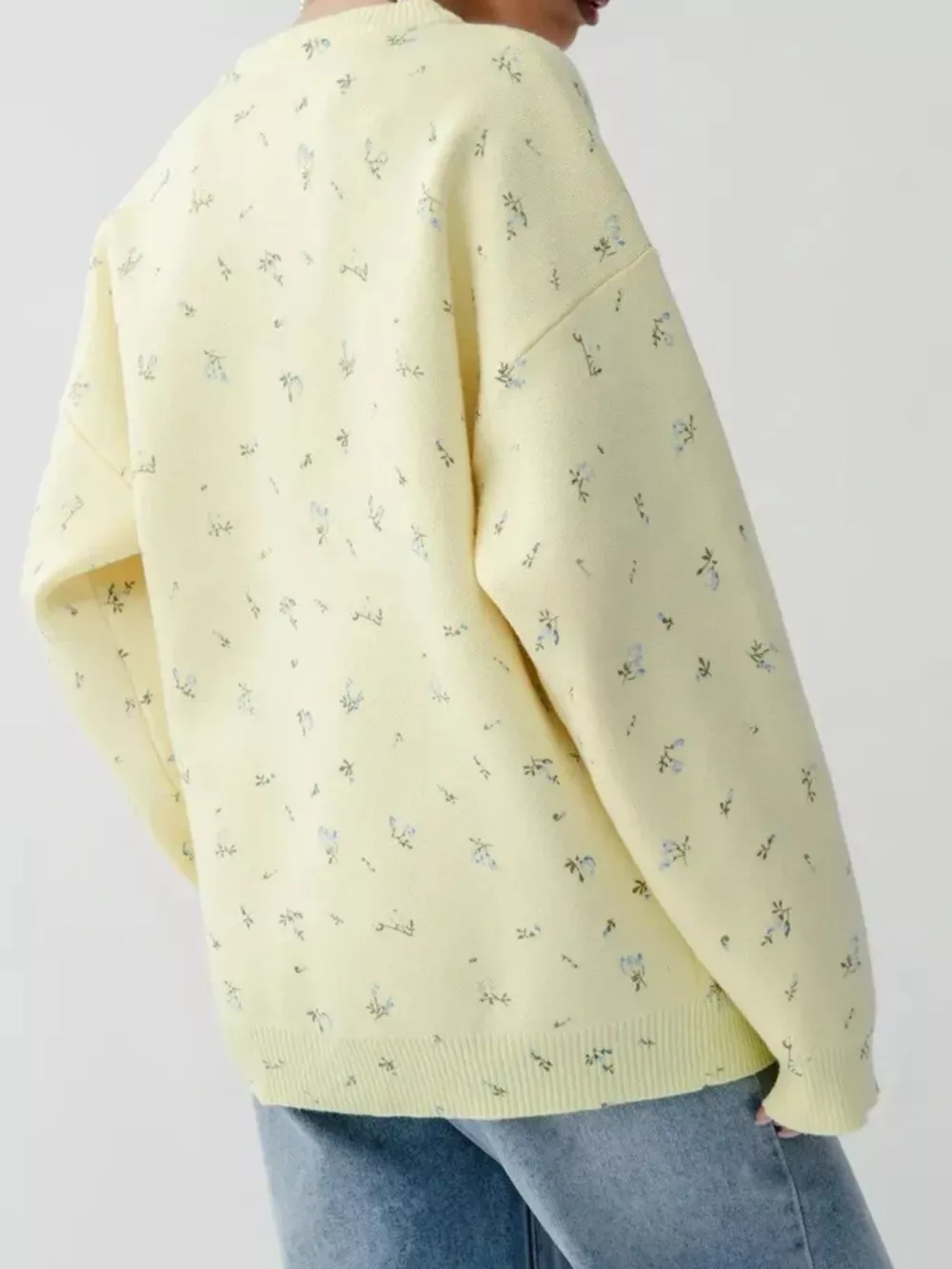 Ribbed Hem Floral Long Sleeve Sweater, image 10
