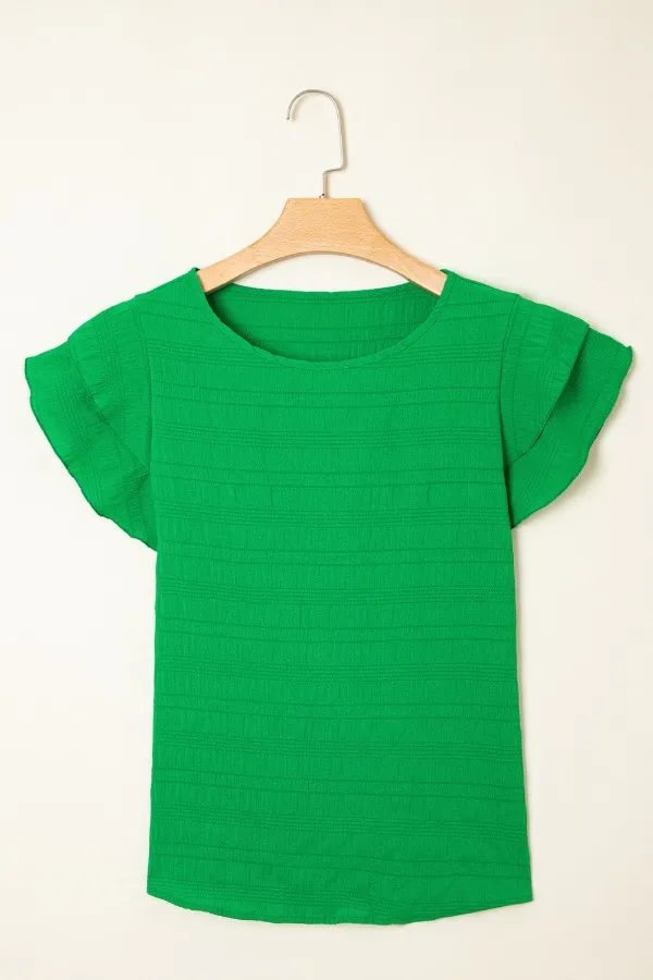 Textured Ruffled Sleeve Round Neck Top, image 4