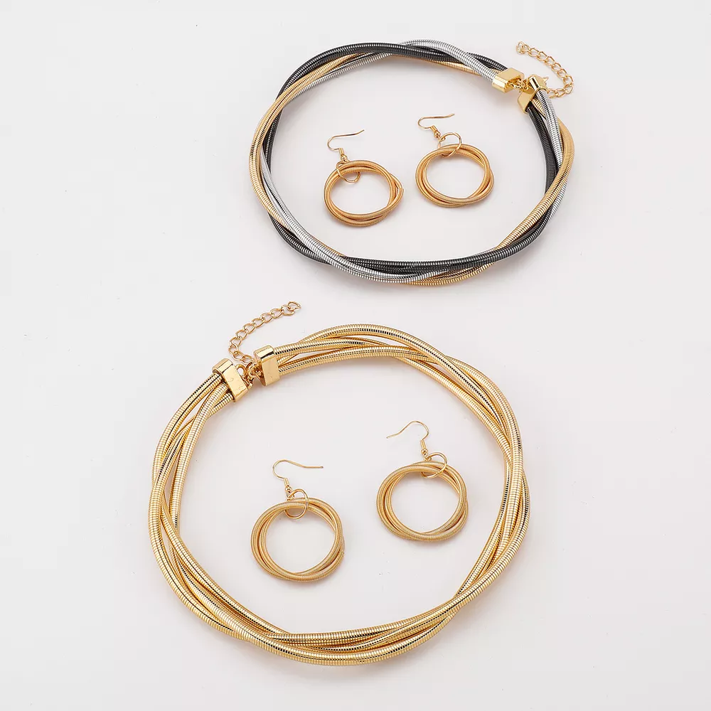 Multi-Layered Earrings and Necklace Jewelry Set, image 3