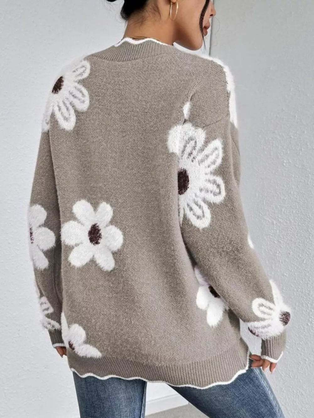 Floral V-Neck Long Sleeve Sweater, image 12