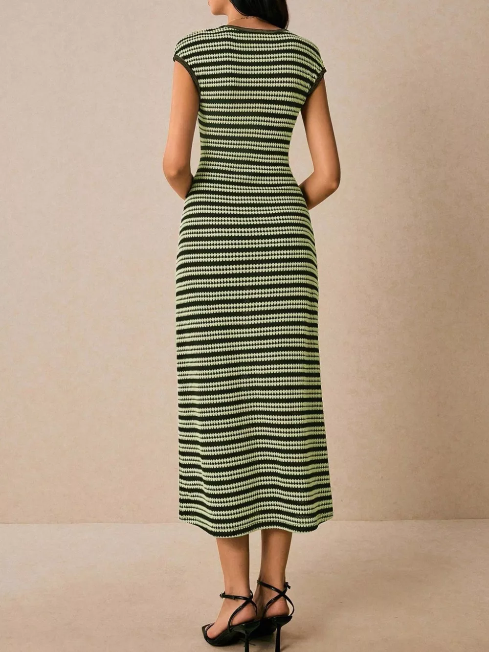 Striped Cap Sleeve Bodycon Midi Dress, image 13