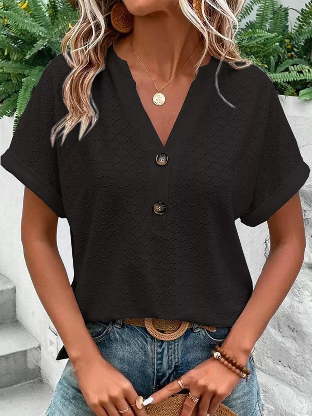 Notched Short Sleeve Top, image 6
