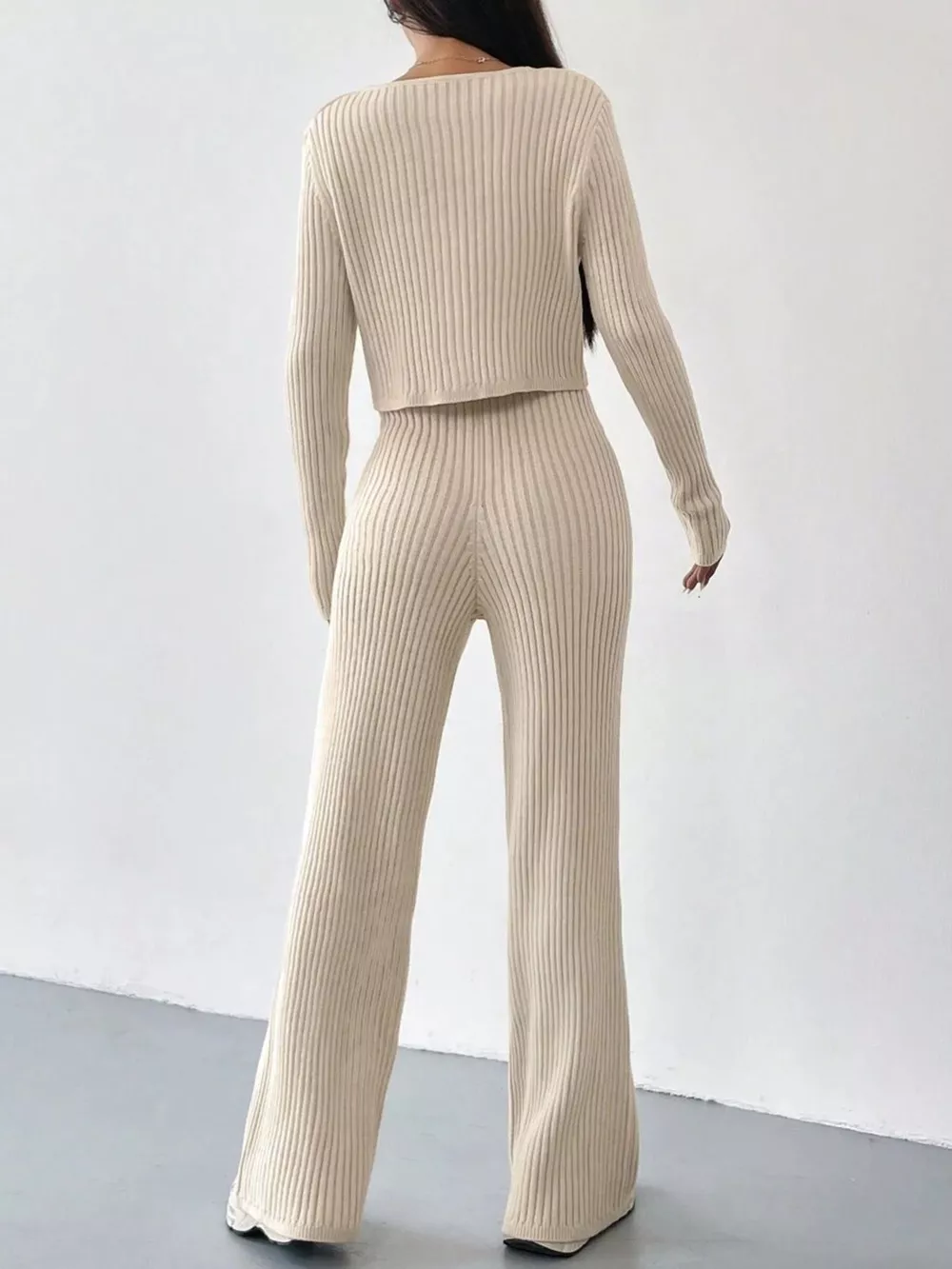 Ribbed Knit Button Up Top and Pants Set, image 6