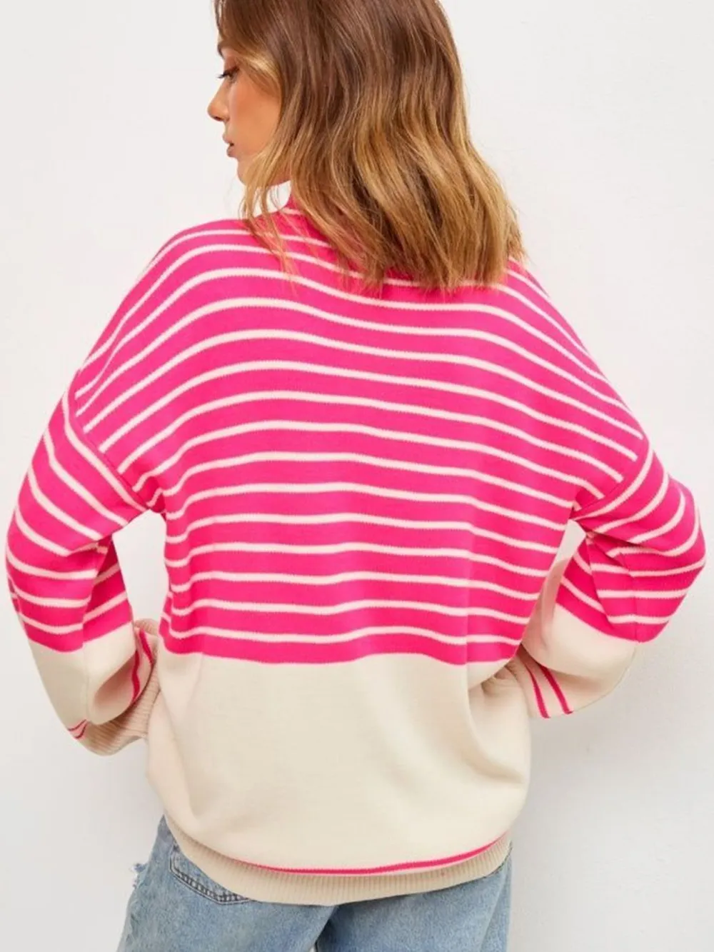 Striped Mock Neck Long Sleeve Sweater, image 9
