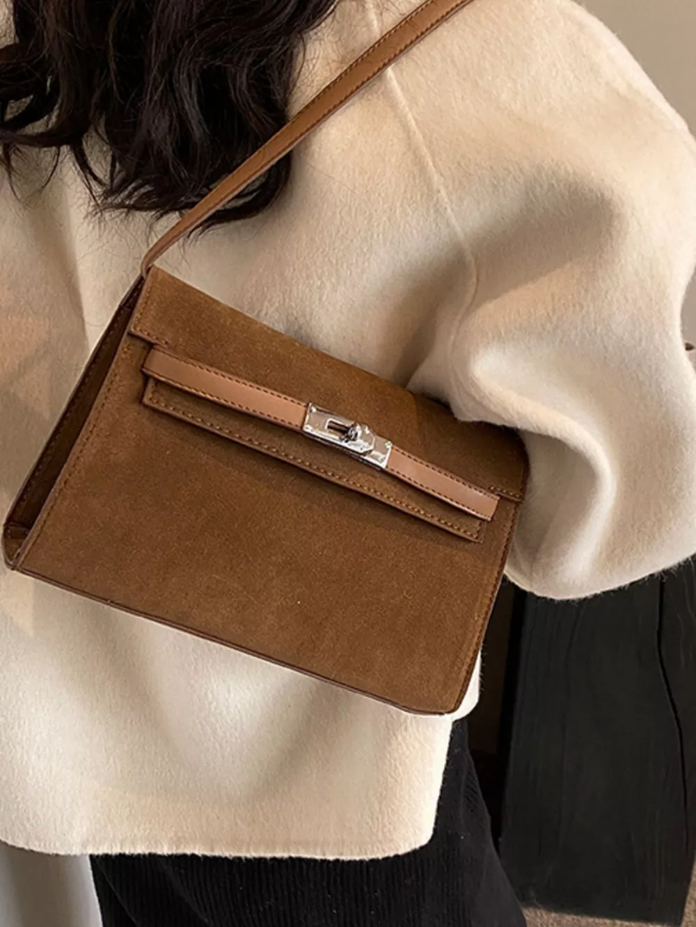 Solid Color Buckle Shoulder Bag, image 10