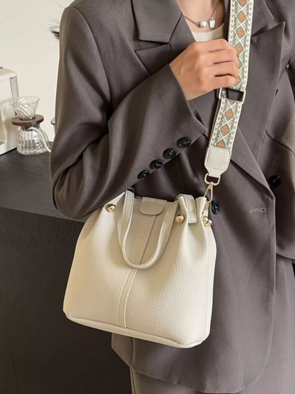 Crossbody Bag with Patterned Strap, image 8