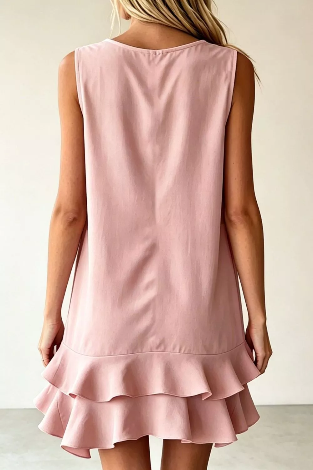 Full Size Sleeveless V-Neck Ruffle Hem Mini Dress Plus Size, image 8