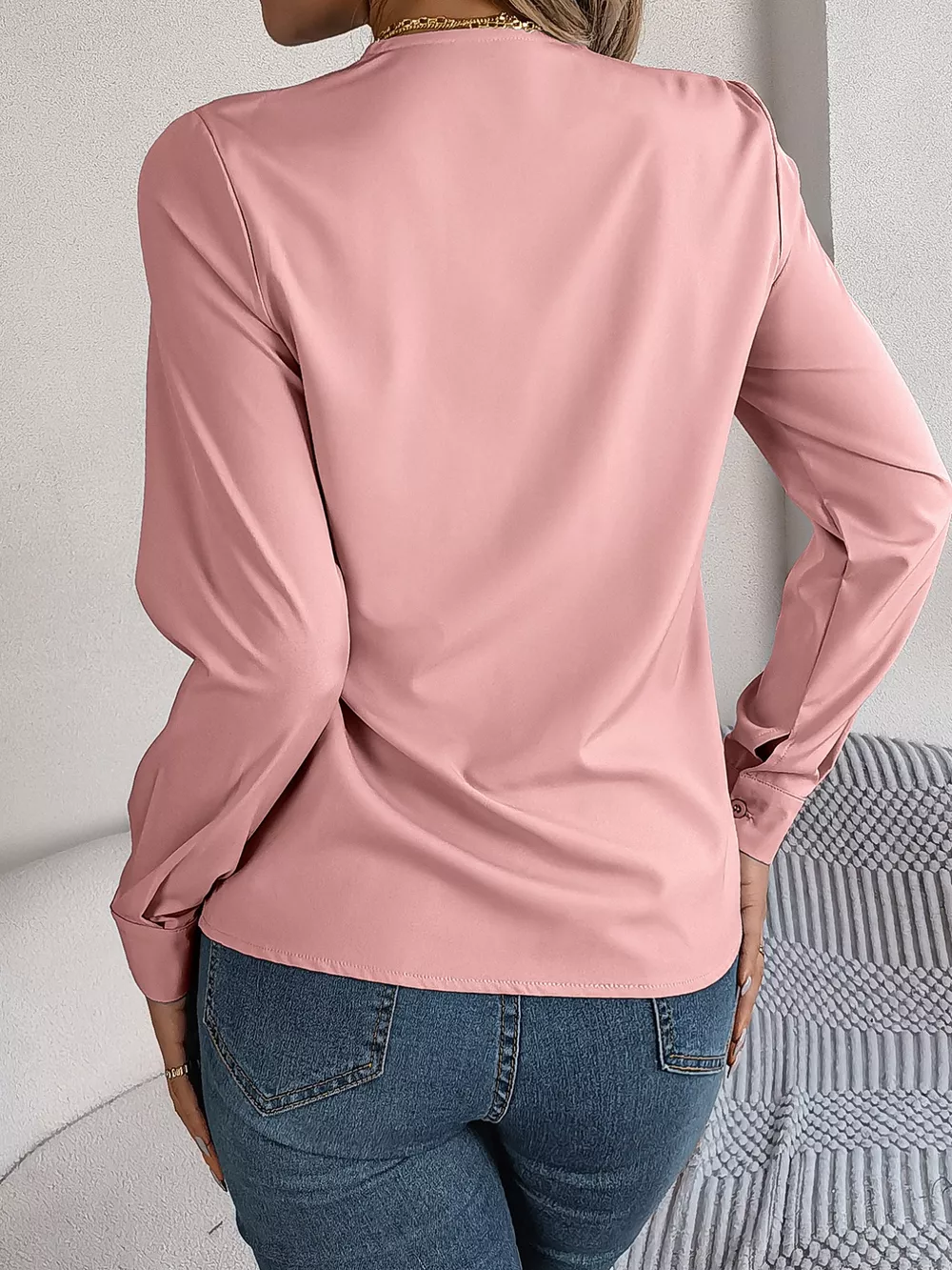 Layered V-Neck Long Sleeve Blouse, image 11