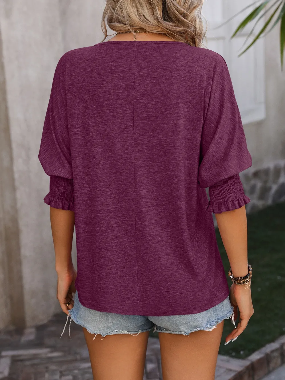 Heathered Notched Lantern Sleeve Blouse, image 10
