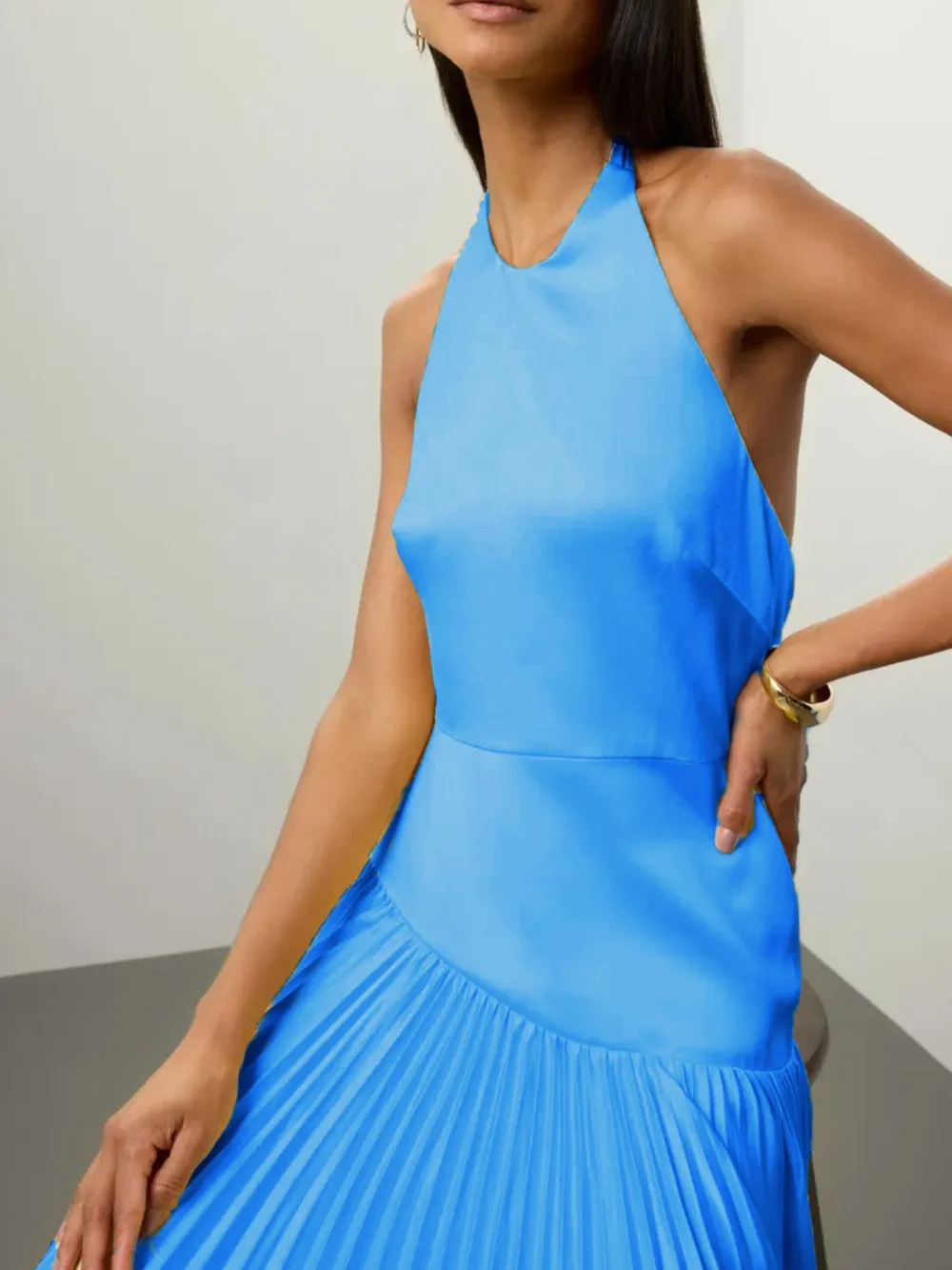 Pleated Halter Neck Maxi Dress, image 5