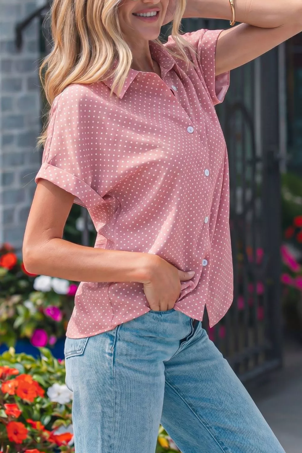 Casual Polka Dot Print Button Down Shirt, image 2