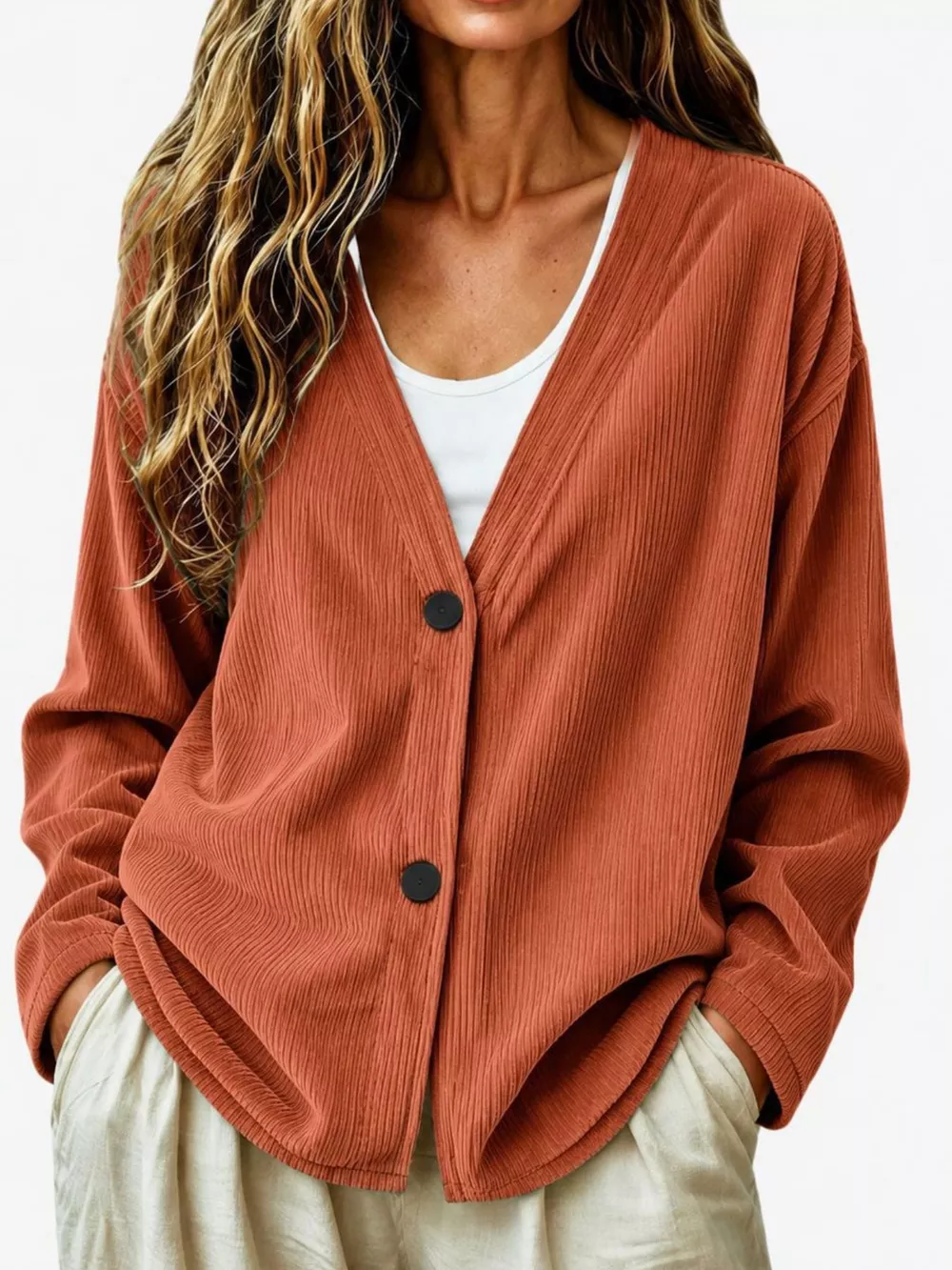 Casual Corduroy Button-Up Cardigan, image 15