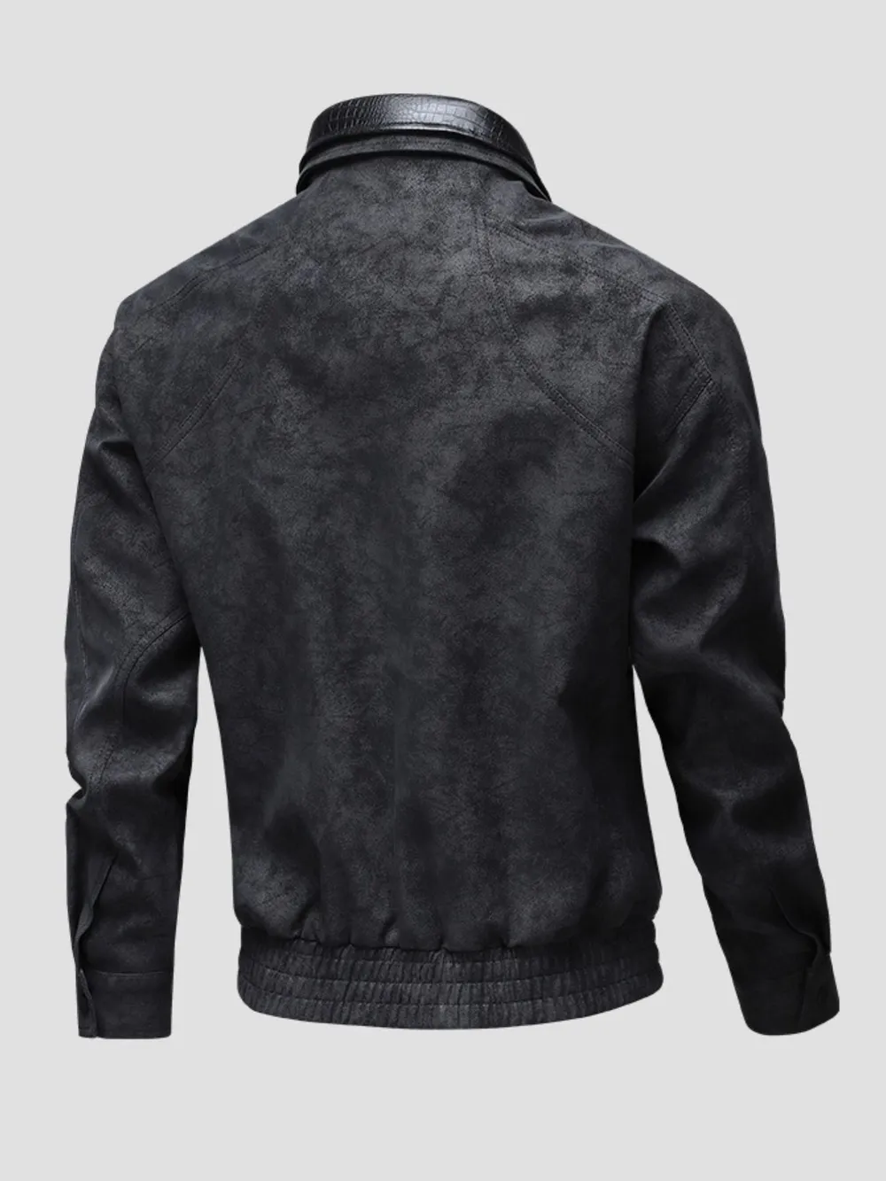 Men's Plus Size Leather Bomber Jacket with Full Zip Front, image 3