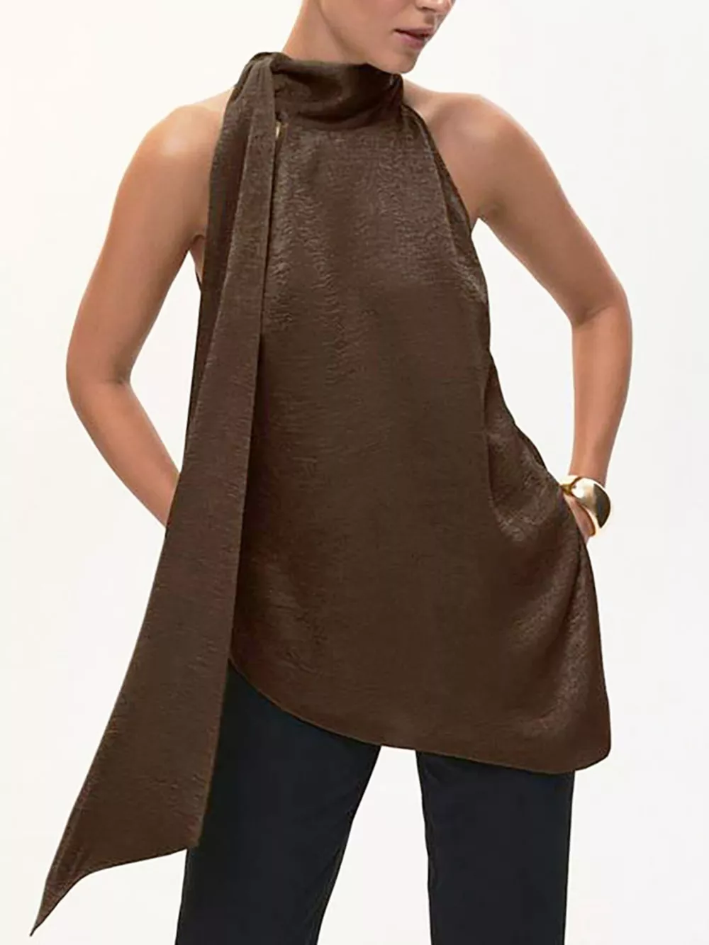 Elegant Halter Neck Asymmetrical Sleeveless Top, image 6