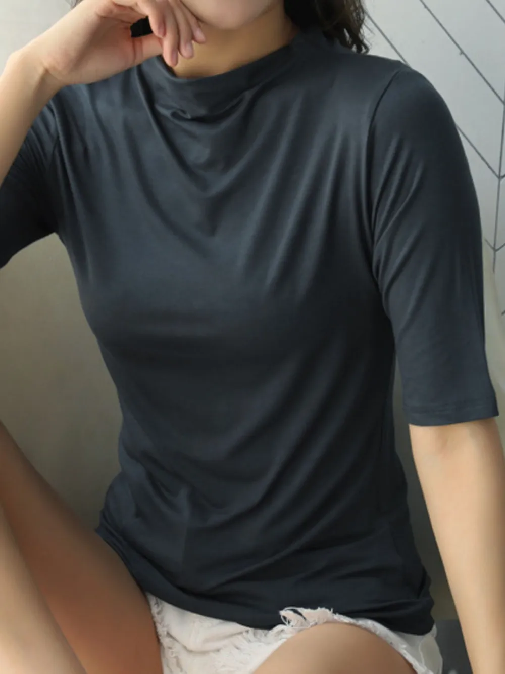 Solid Color Short Sleeve T-Shirt, image 30