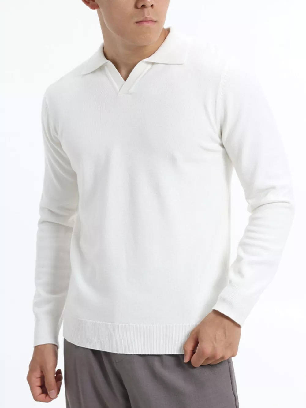 Men's Plus Size Long Sleeve Polo Collar Knit Top, image 10