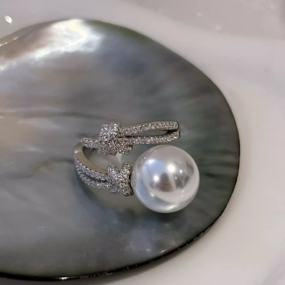 Pearl Zircon Bypass Ring, image 2