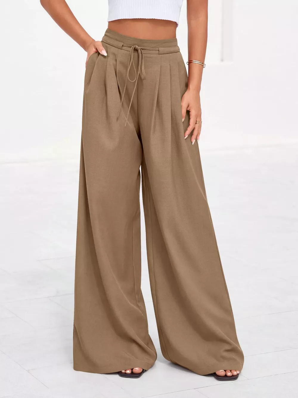 Full Size High-Waisted Wide-Leg Pleated Pants Plus Size, image 14