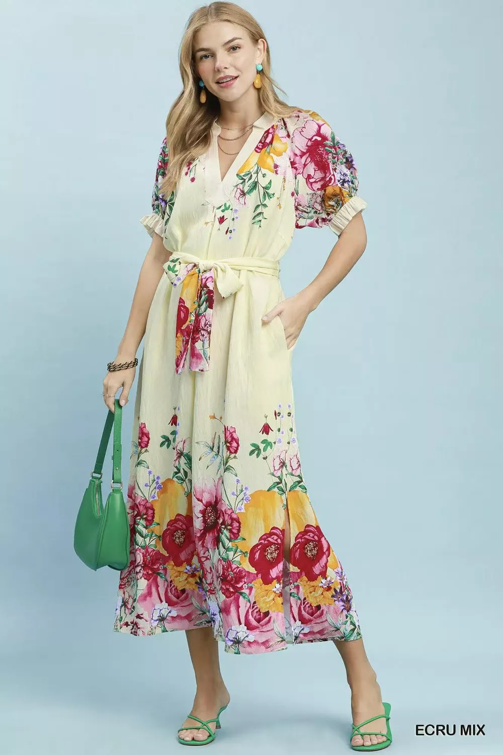 Mix Floral Border Print Midi Dress, image 2