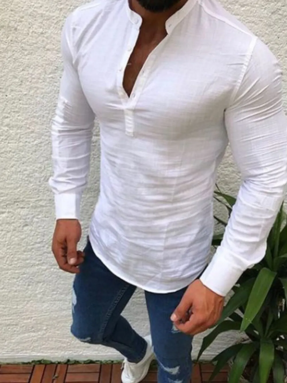 Men's Full Size Slim Fit Henley Long Sleeve Top Plus Size, image 2