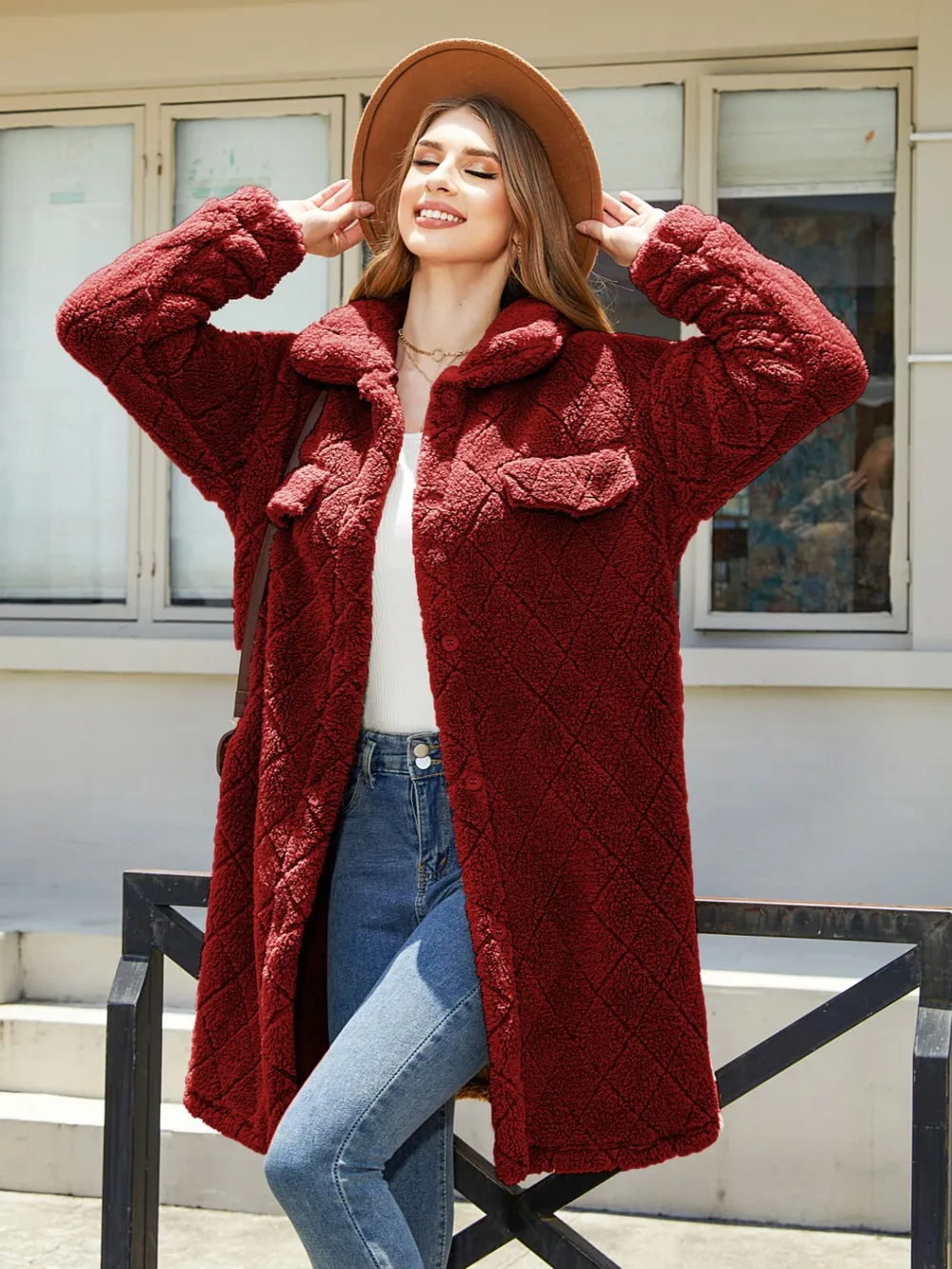 Texture Button Up Dropped Shoulder Coat, image 10