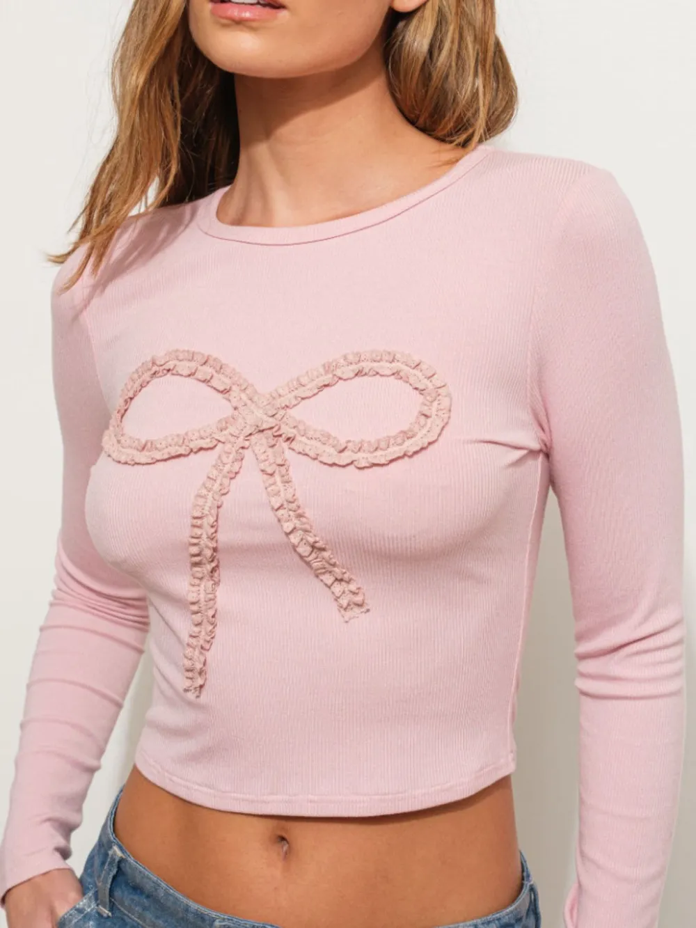 Bow Long Sleeve Fitted T-Shirt, image 3
