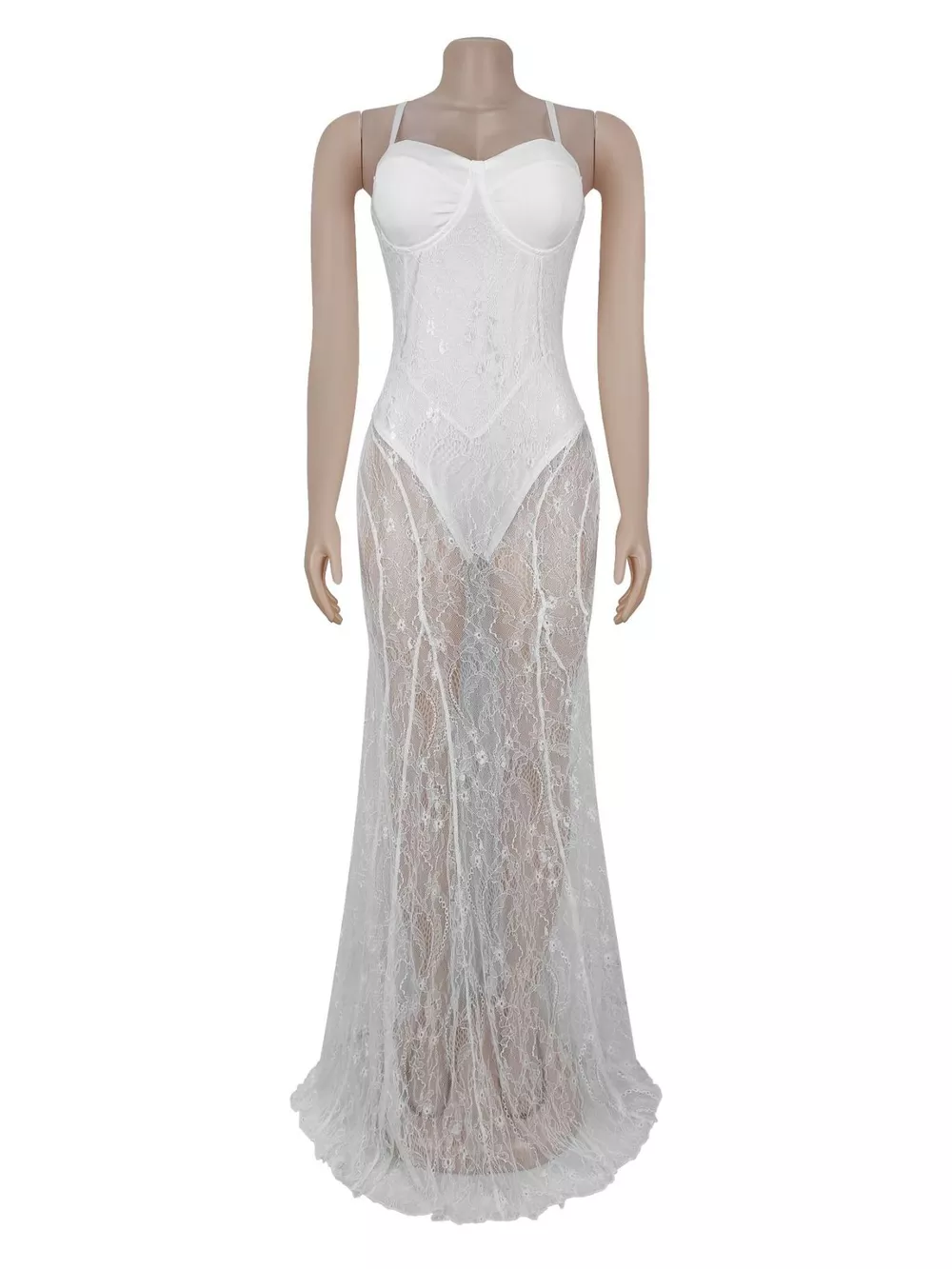 Sweetheart Neck Sheer Lace Maxi Dress, image 8
