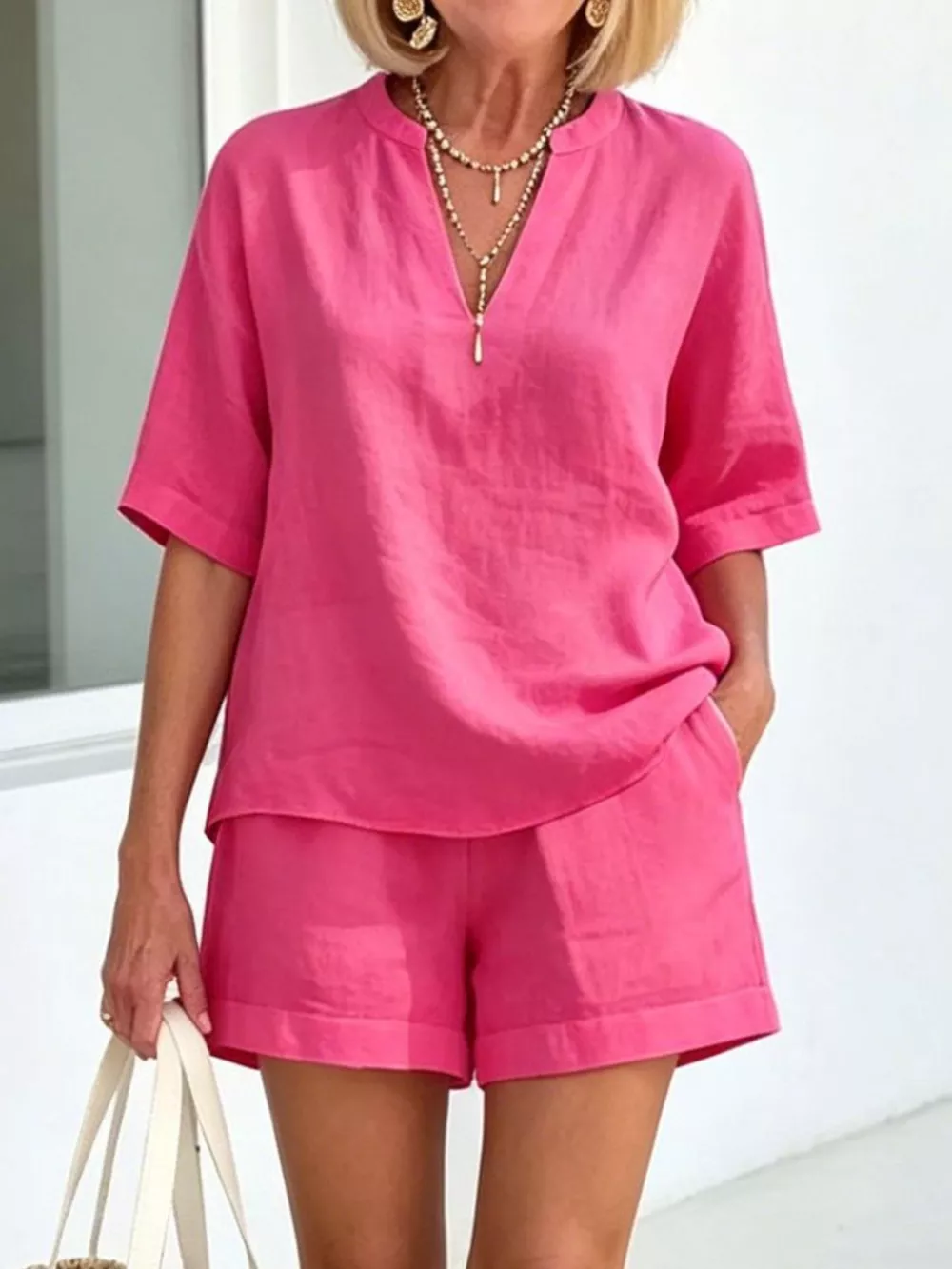 Full Size Half Sleeve Top and Shorts Set Plus Size, image 13