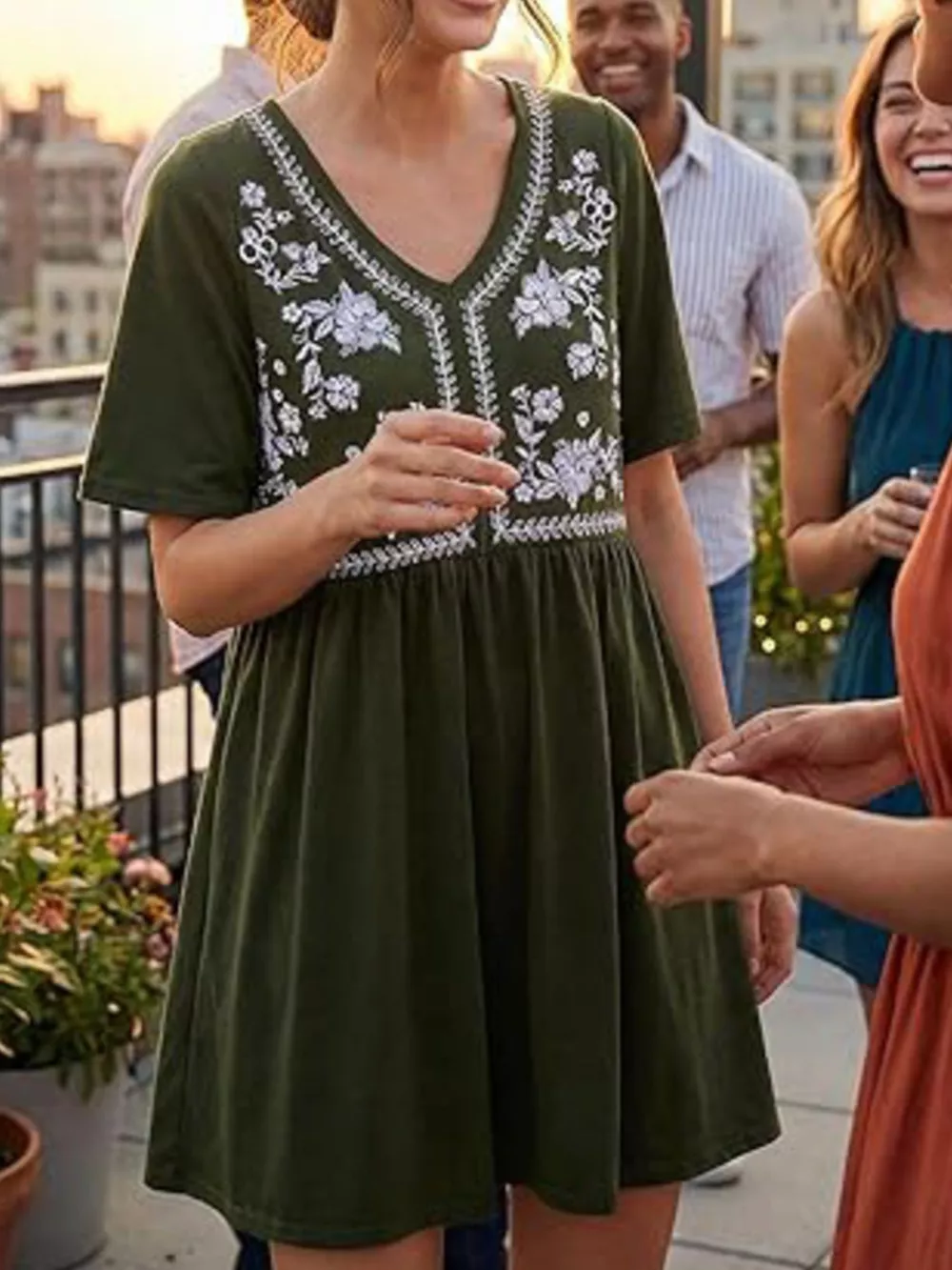 Floral V-Neck Mini Dress, image 9