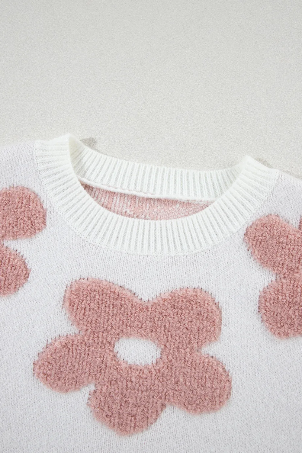 Flower Round Neck Long Sleeve Knit Top, image 4