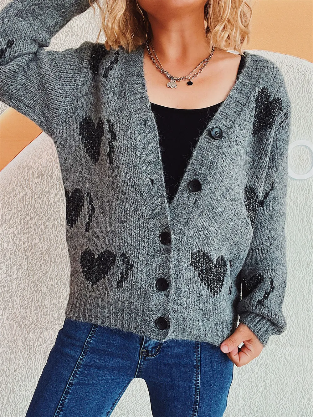 Heart Button Up Long Sleeve Cardigan, image 6