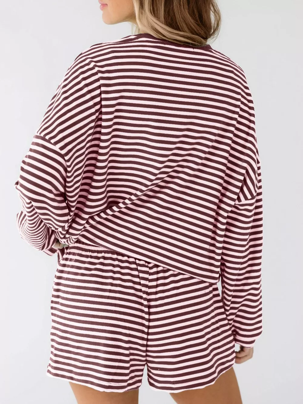 Casual Striped Long Sleeve Top and Shorts Set, image 9
