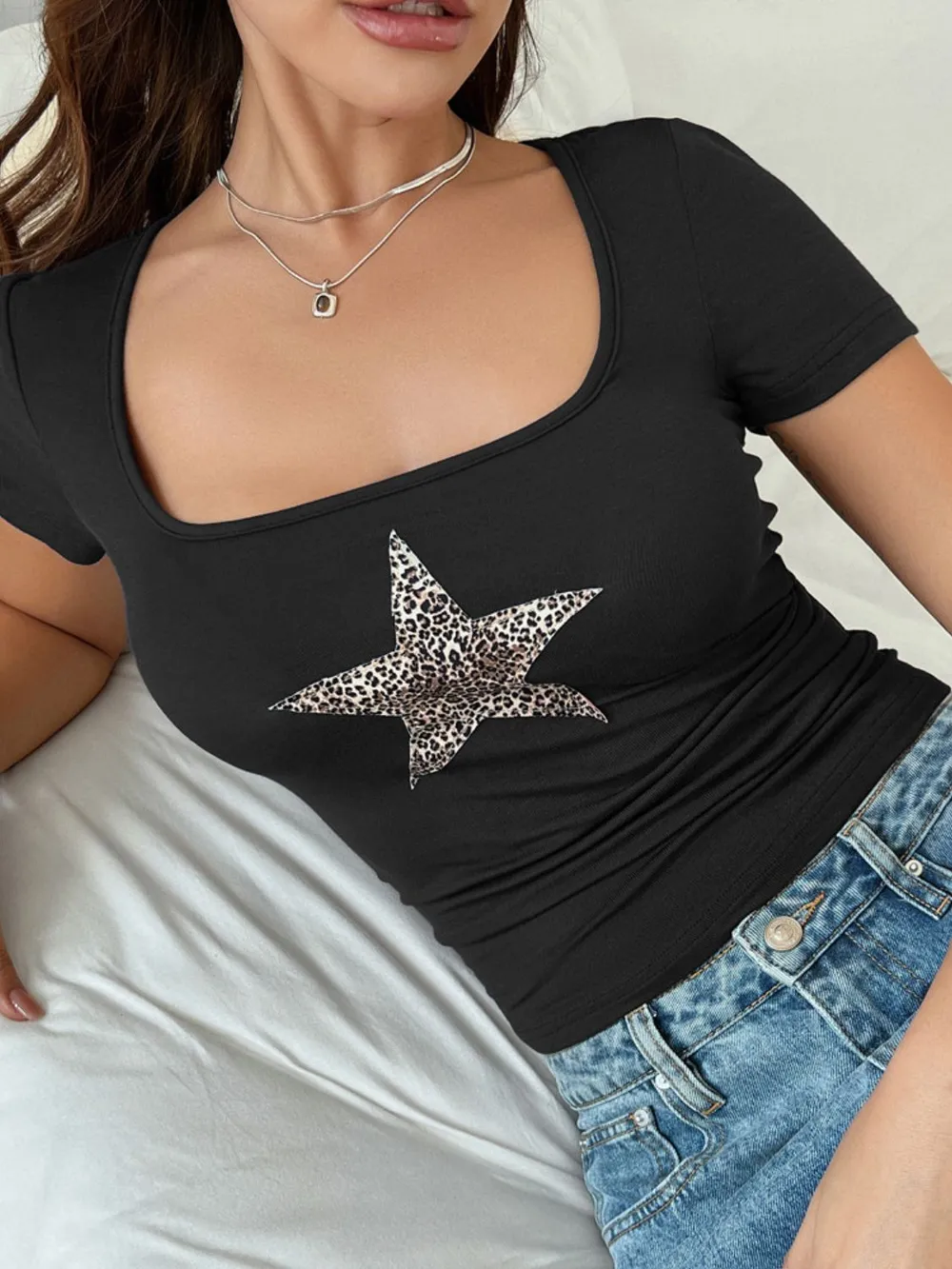 Star Square Neck Short Sleeve T-Shirt, image 10
