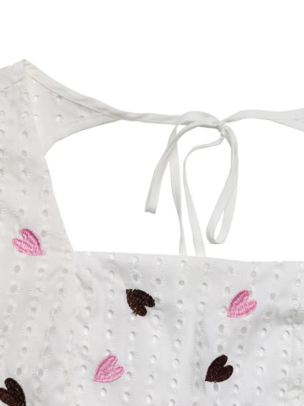 Eyelet Heart Square Neck Short Sleeve Blouse, image 3