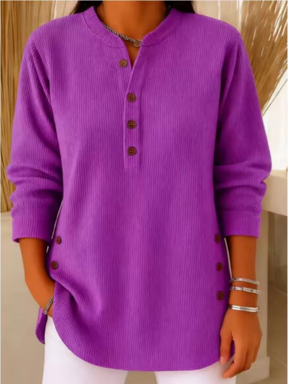 Full Size Button Detail Corduroy Top Plus Size, image 28