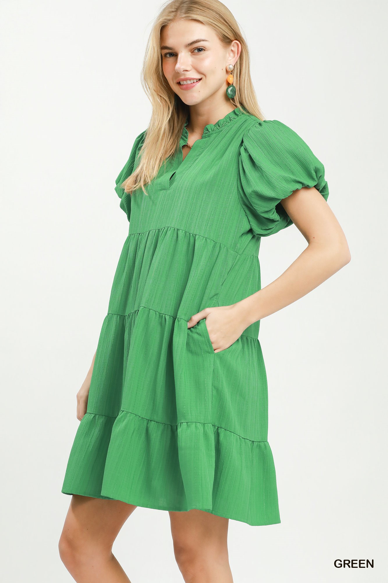 Puff Sleeve Tiered Babydoll Dress, image 2