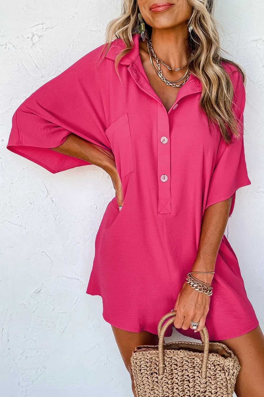 Half Button Collared Neck Romper, image 9