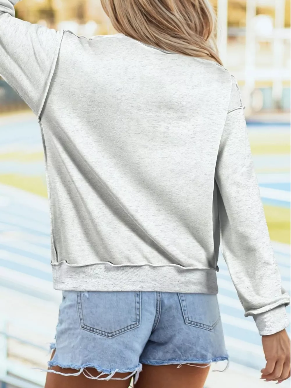 Mock Neck Exposed Seam Long Sleeve Sweatshirt, image 2