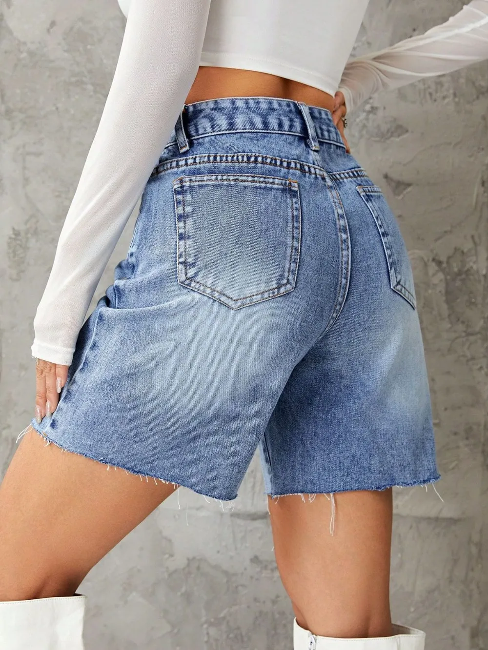 Frayed Hem Denim Shorts, image 4