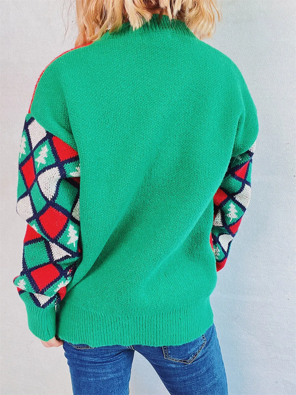 Pom-Pom Contrast Round Neck Long Sleeve Sweater, image 2