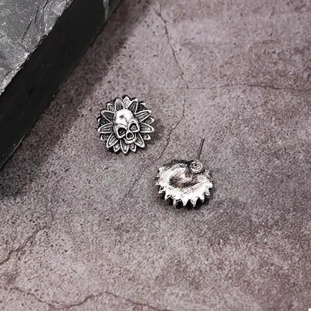 Halloween Skull Sunflower Stud Earrings, image 4
